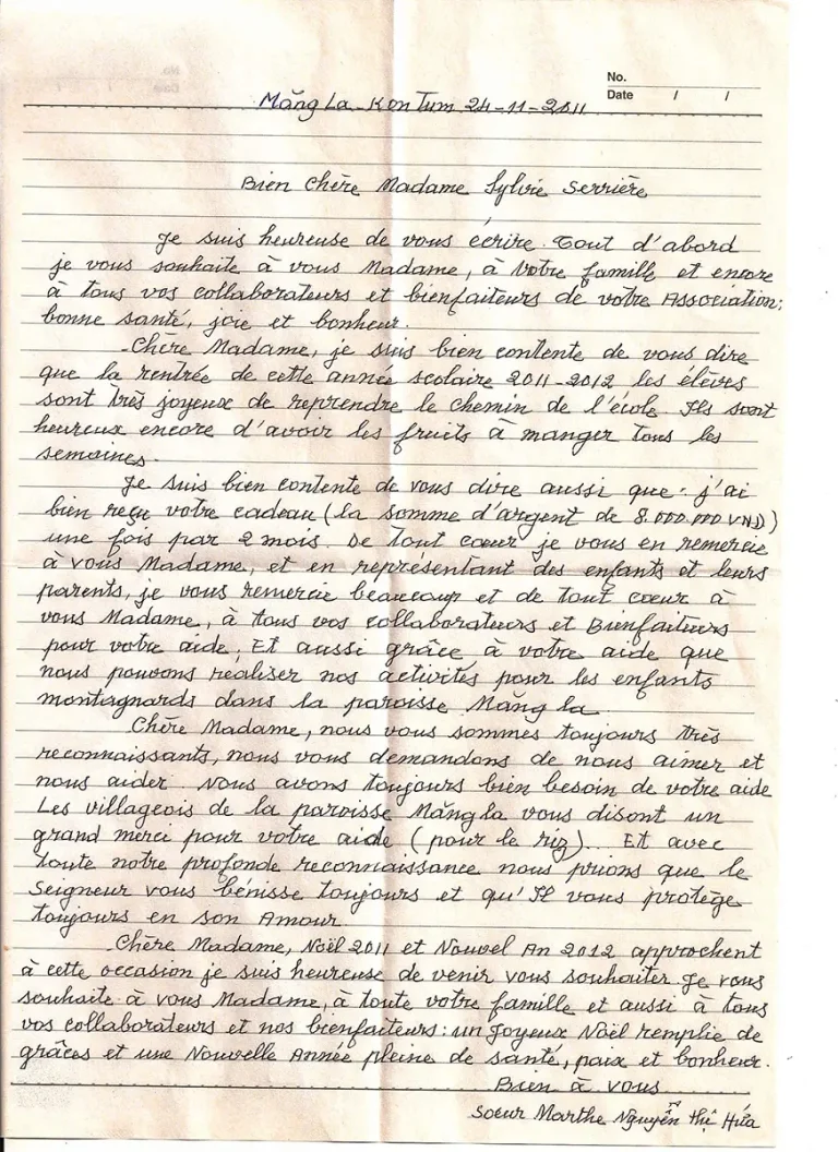 Lire la suite à propos de l’article Courrier de Soeur Marthe 2011
